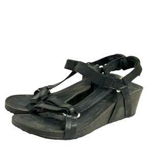TEVA Ventura black leather wedge sandals women’s size 8.5